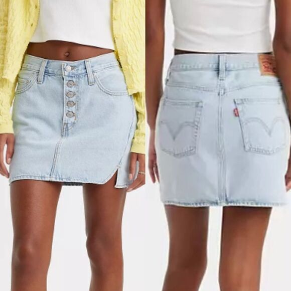Levi’s NWT Twisted Icon Mini Demin Skirt in Mister Twister Blue Size 29 - Picture 1 of 9